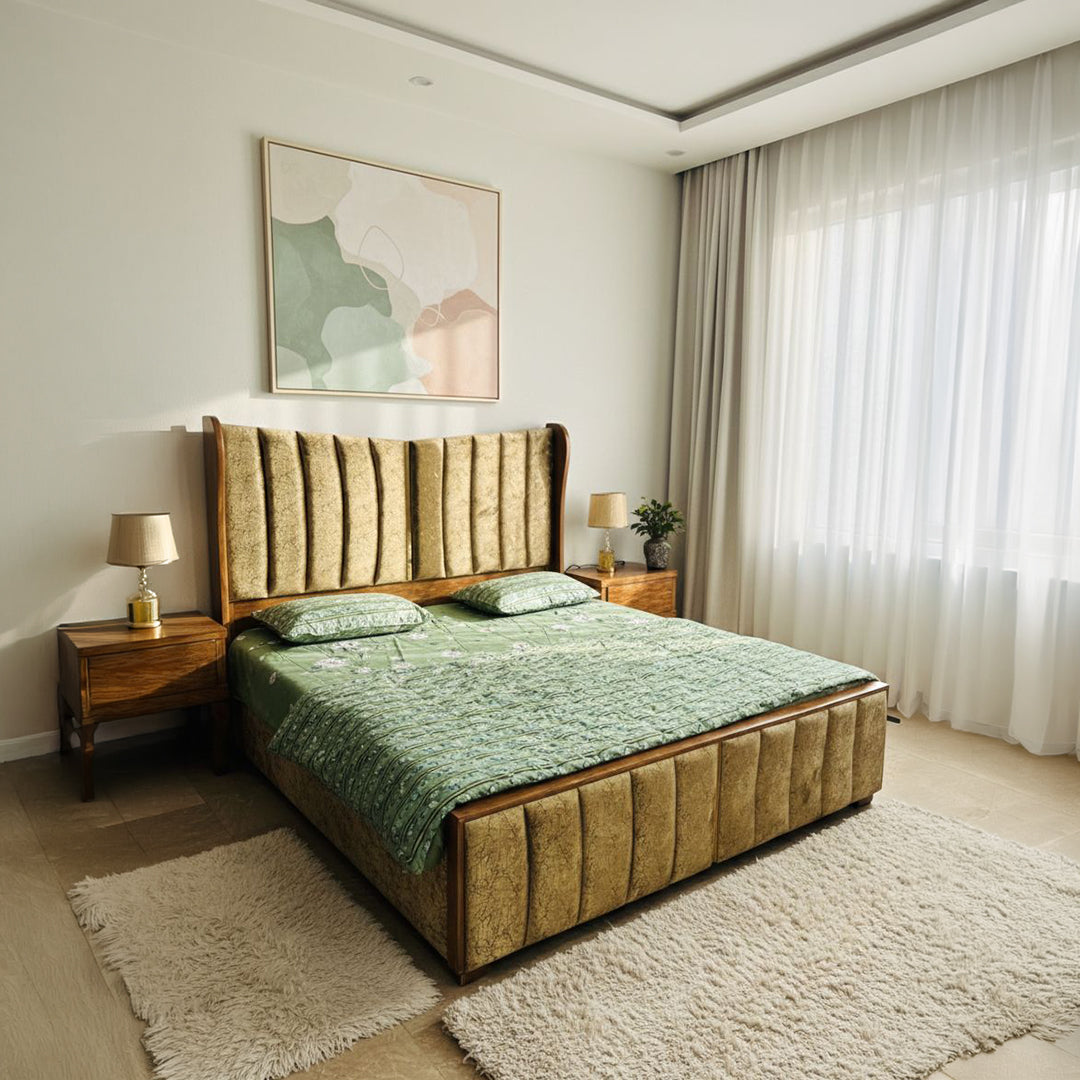 Luxury Curved Velvet Panel Bed