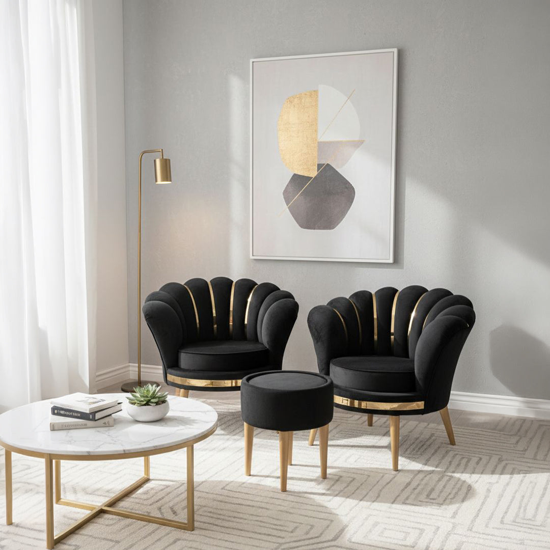 Luxury Velvet Accent Chairs with Mini Coffee Table Set